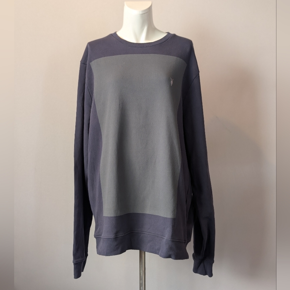All Saints Men's Blue and Slate Lobke Crewneck Sweater Size XL